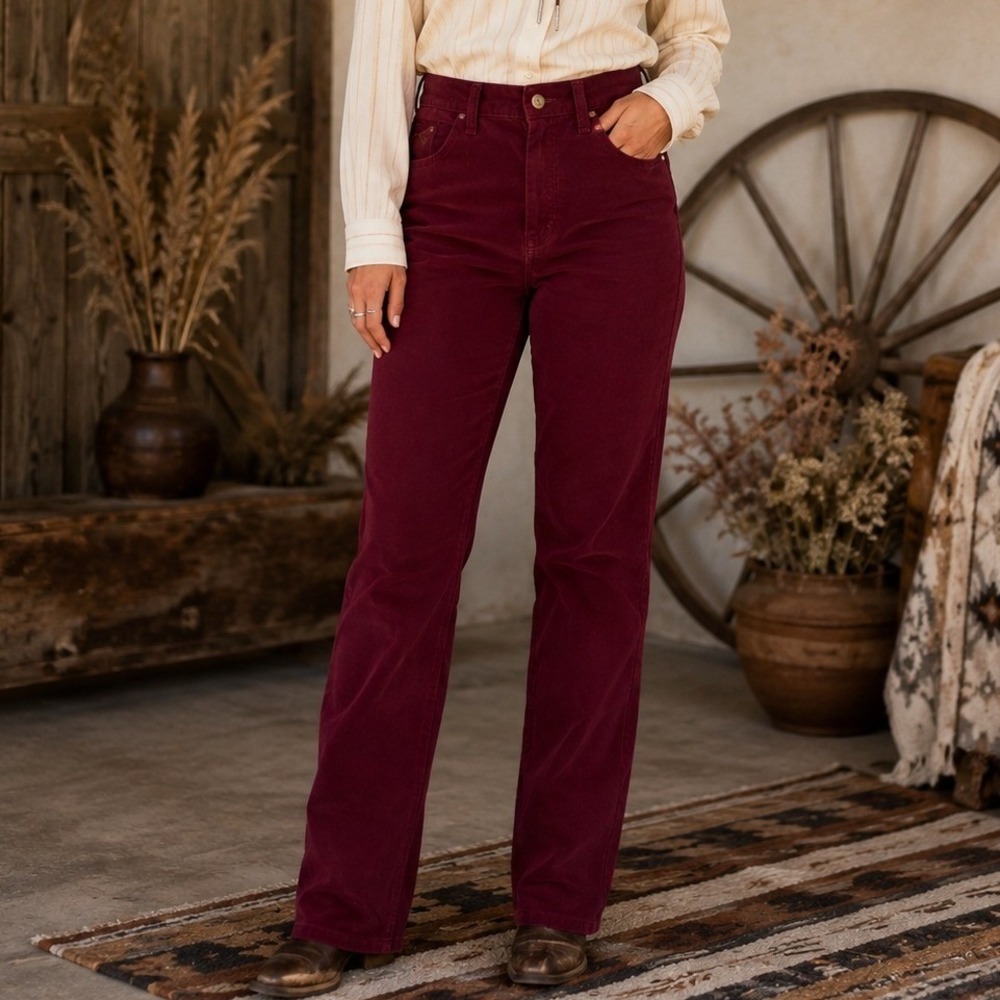 Wrangler Corduroy Pants‎ Burgundy High Rise Straight Leg Western Vintage Size 10